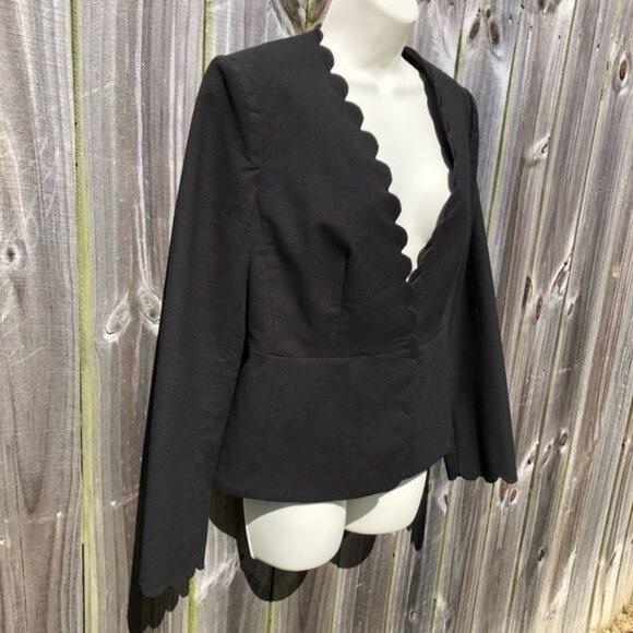 Rebecca Taylor Scalloped Blazer 6 Jacket Suit Black Long Sleeve Top Peplum Small - Picture 7 of 12
